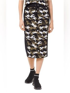 Michael Kors Womens Sweater Pencil Skirt Camouflage Camo Green Large Pull On